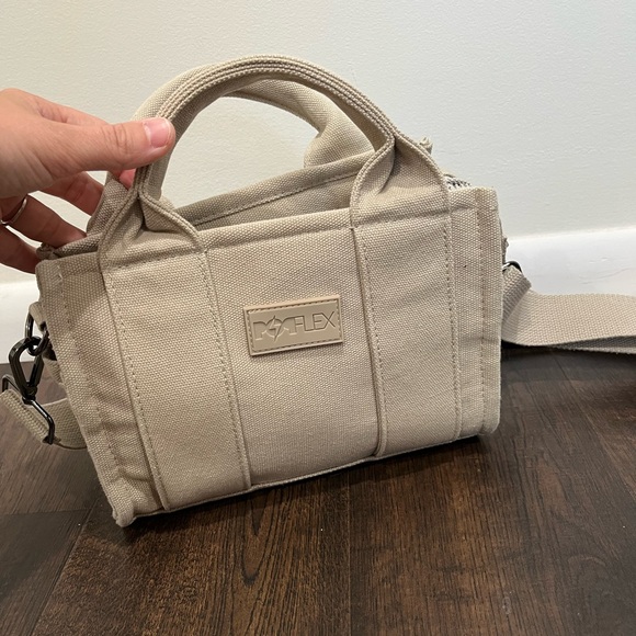 Popflex Mini Sloane Tote Beige Canvas Crossbody Bag - Picture 1 of 5